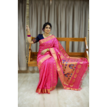 Pure Silk Handloom Rose Pink Paithani