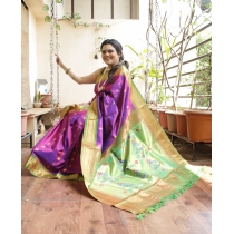 Pure Silk Handloom Royal Purple Paithani