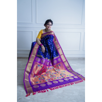 Pure Silk Handloom Royal Blue Paithani