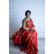 Radiant Fiery Red Brocade Gadhwal