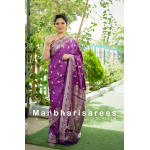 Royal Purple Semi Mashroo Saree with Silver Zari Weave