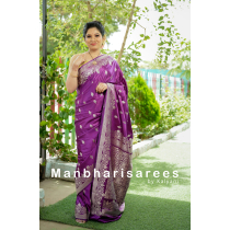 Royal Purple Semi Mashroo Saree with Silver Zari Weave