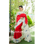 Red & Off-White Handloom Pure Silk Paithani Saree with Peacock Motifs