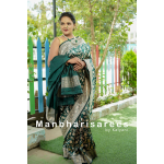 Bottle Green Banarasi Katan Silk Saree with Silver Zari Floral Weave