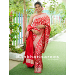 Red Banarasi Katan Silk Saree with Silver Zari Floral Weave
