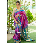 Magenta & Blue Paithani with Gold Zari Buttis and Peacock-Floral Pallu