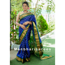 Royal Blue & Parrot Green Paithani with Traditional Peacock Motif Pallu