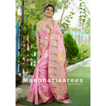 Traditional Pink & Orange Paithani Silk Saree with Peacock Motifs