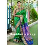Parrot Green Paithani Silk Saree with Royal Blue Peacock Pallu