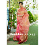Peach & Pink Chanderi Silk Saree with Intricate Red Zari Border