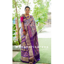 Royal Purple Ikkat Patola Silk Saree with Golden Zari Border