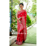 Classic Red Semi Mashroo Saree with Intricate Silver Zari Work