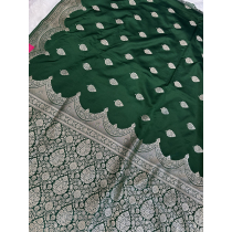 Bottle Green Semi Mashroo Saree with Silver Zari Weave