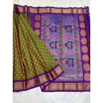 Parrot Green Kalanjali Paithani Silk Saree with Peacock Pallu