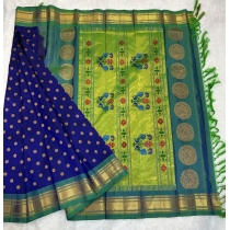 Royal Blue With Rama Green Border Pure Silk Handloom Kalanjali Paithani