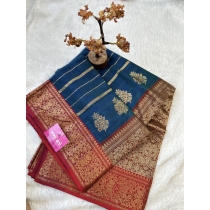Blue With Red Border Chanderi