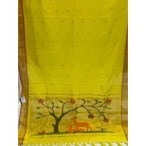Fluorescent Yellow Cotton Paithani Saree