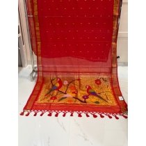 Red Parrot Pallu Cotton Paithani Saree