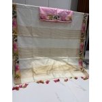White Kota Linen Embroidered Saree