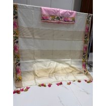 White Kota Linen Embroidered Saree