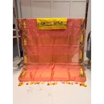 Peach Kota Linen Embroidered Saree
